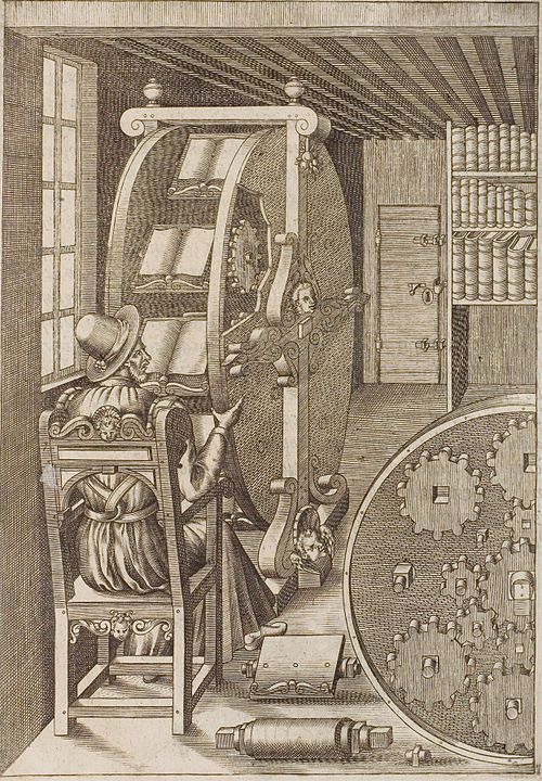 Bookwheel, from Agostino Ramelli's Le diverse et artificiose machine, 1588