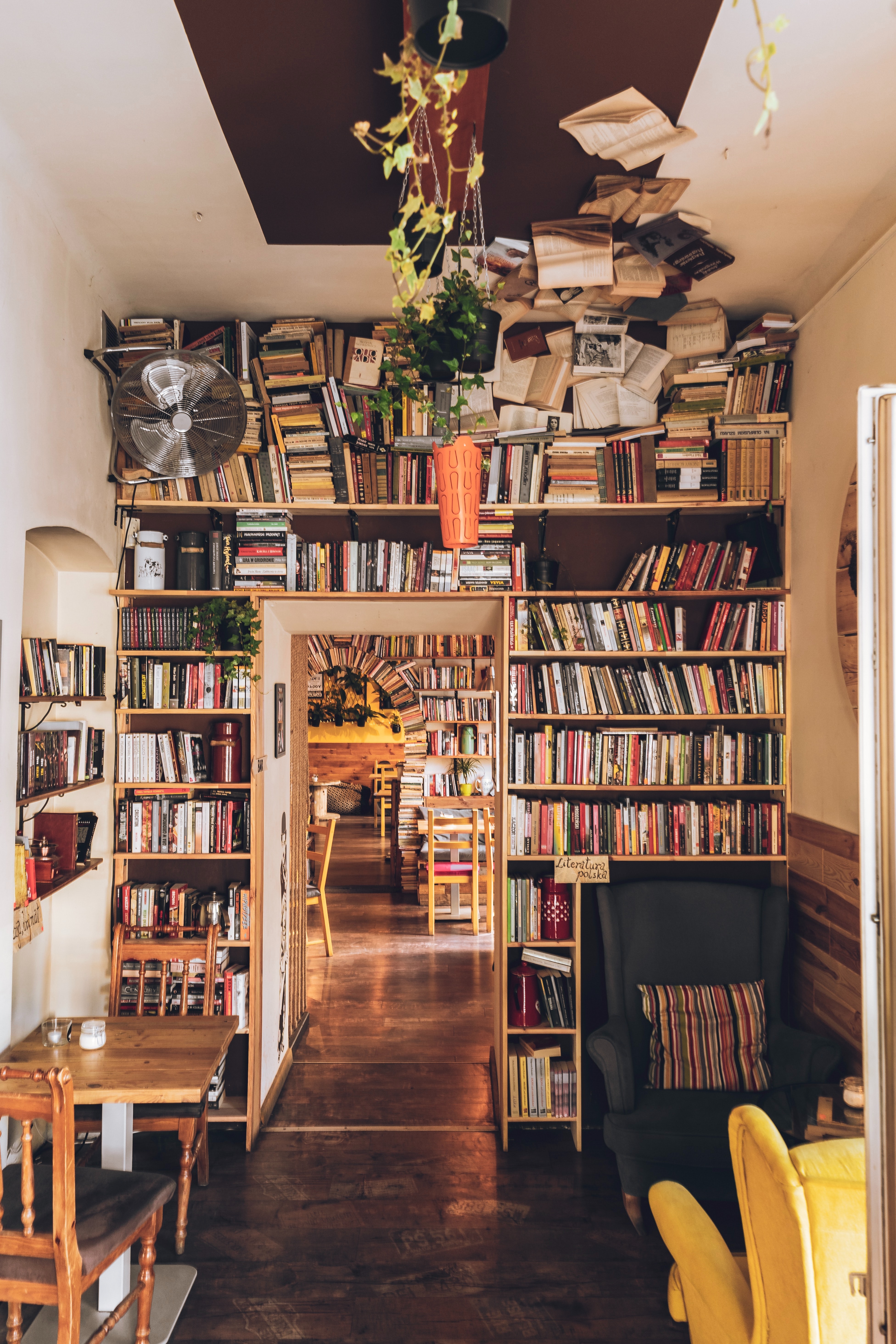 Bookshelves very full of books
